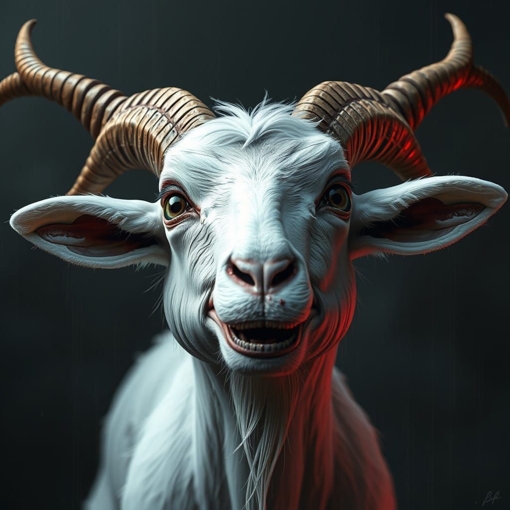 Cyberpunk Goat Horror in a Dark Fantasy Landscape