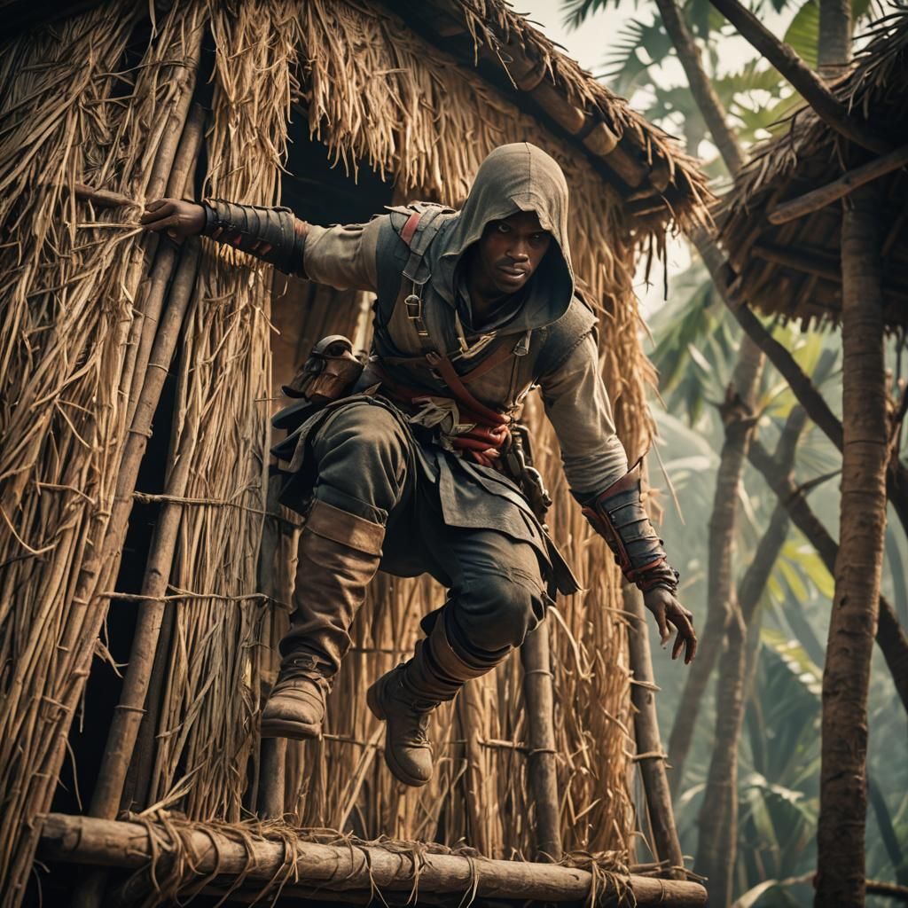 African Assassin in Cinematic Film Still