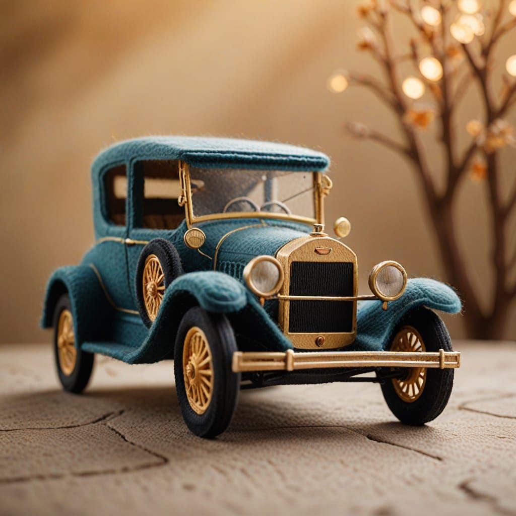 Felt Model T Car Sculpture in Soft Pastels