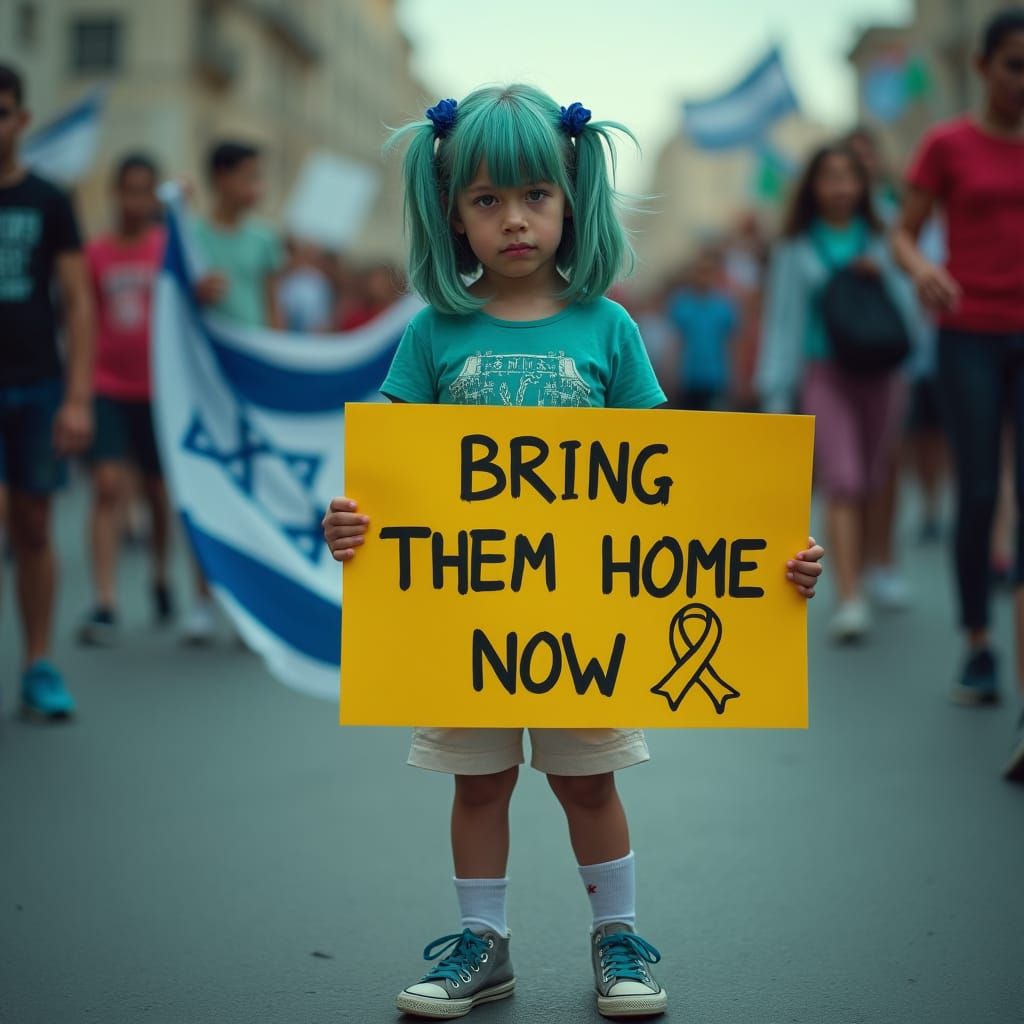 Melancholic Girl Holds Israeli Flag in HDR