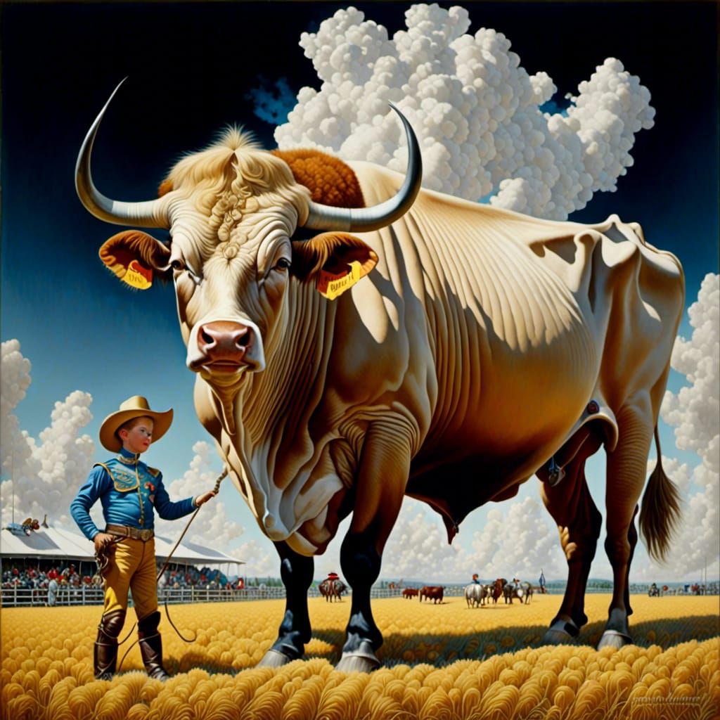 Surreal Rodeo Bull in Watercolor Painting Style