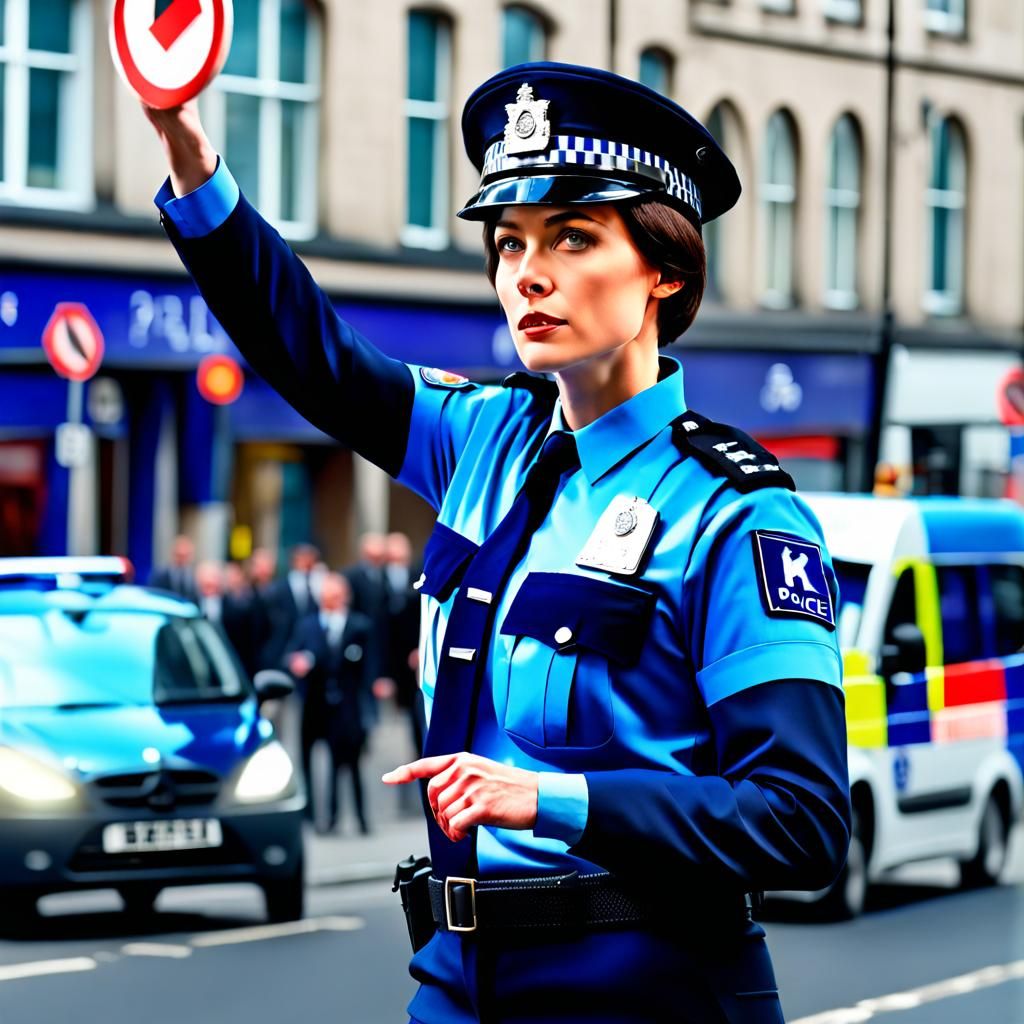 British Policewoman Directs Traffic in Hyperrealism