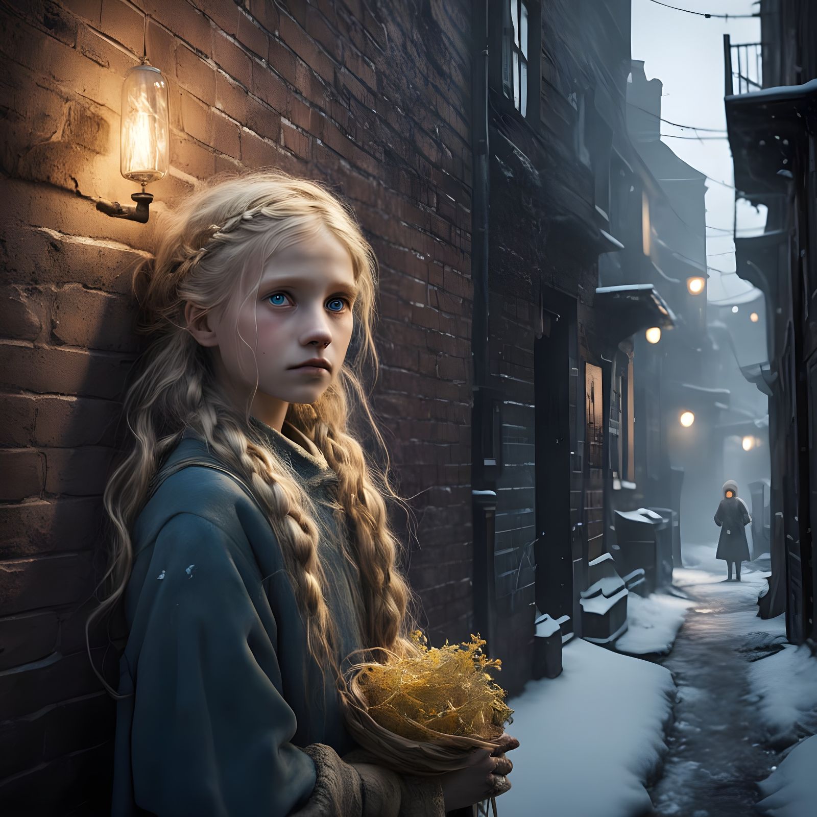 Forlorn Young Maiden in 1840s Danish Alleyway