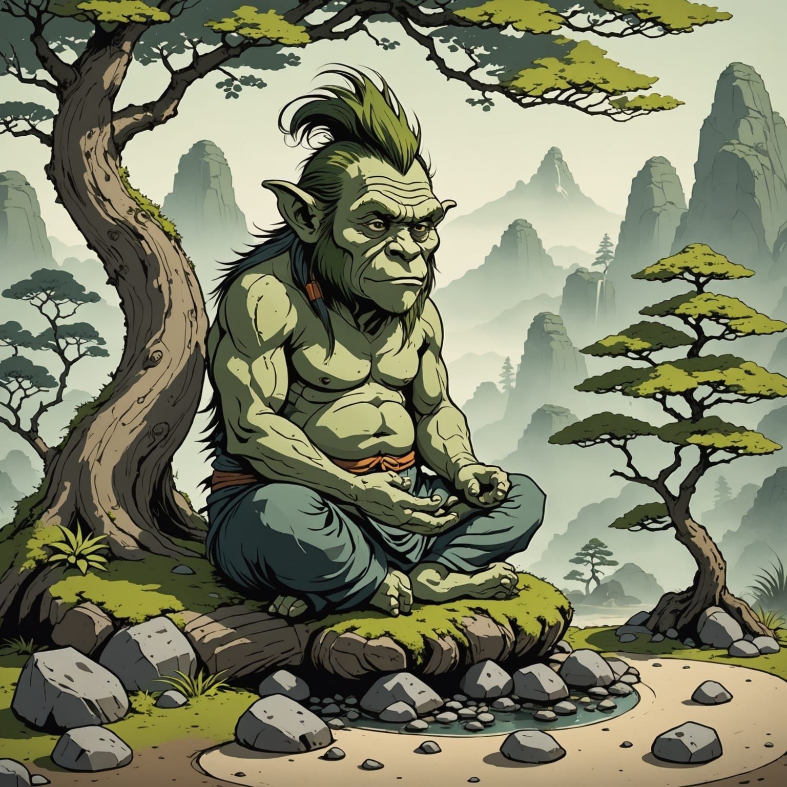 Troll Meditating in Zen Garden, Japanese Style