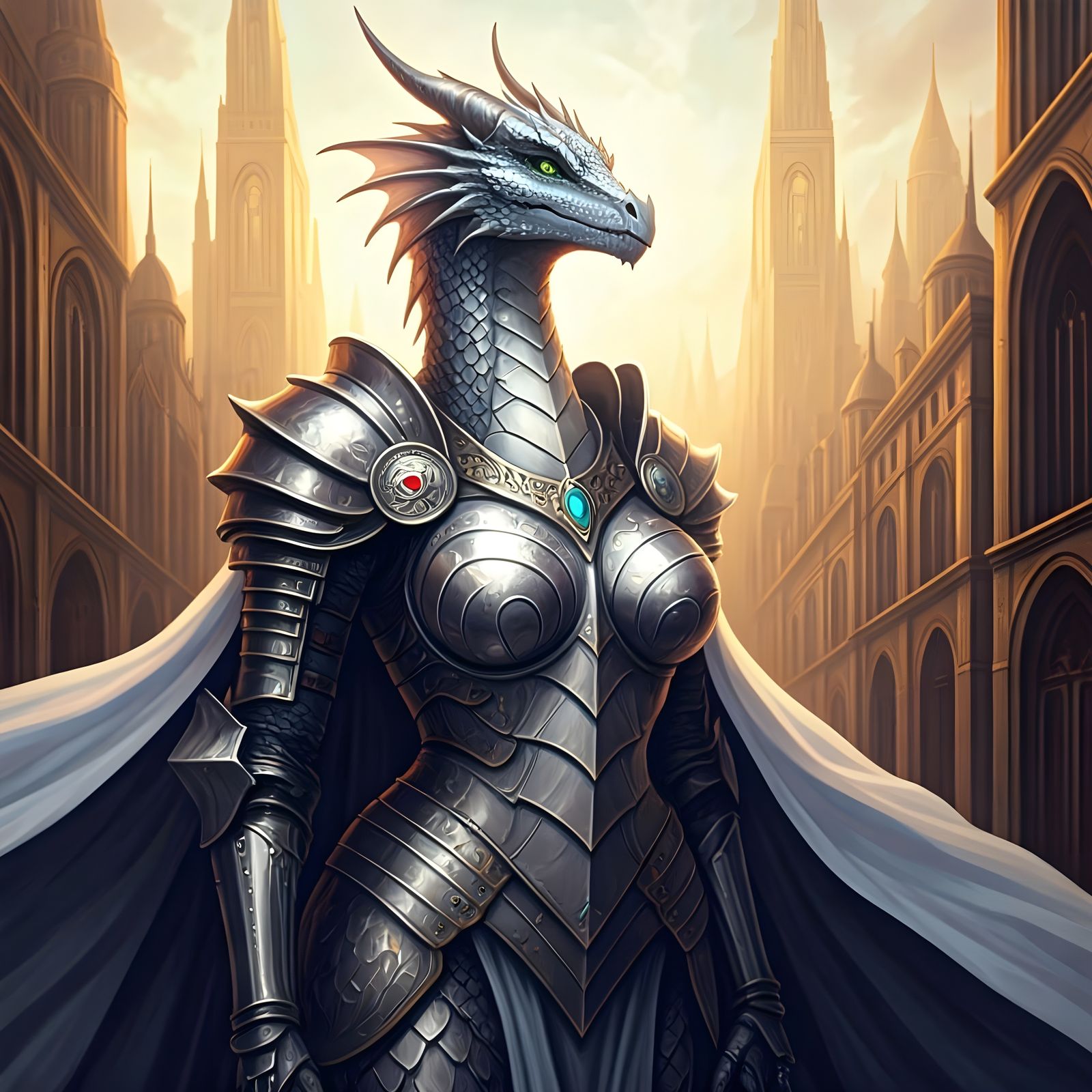 Mother of Moonlit Silver Scales in Vibrant Fantasy City