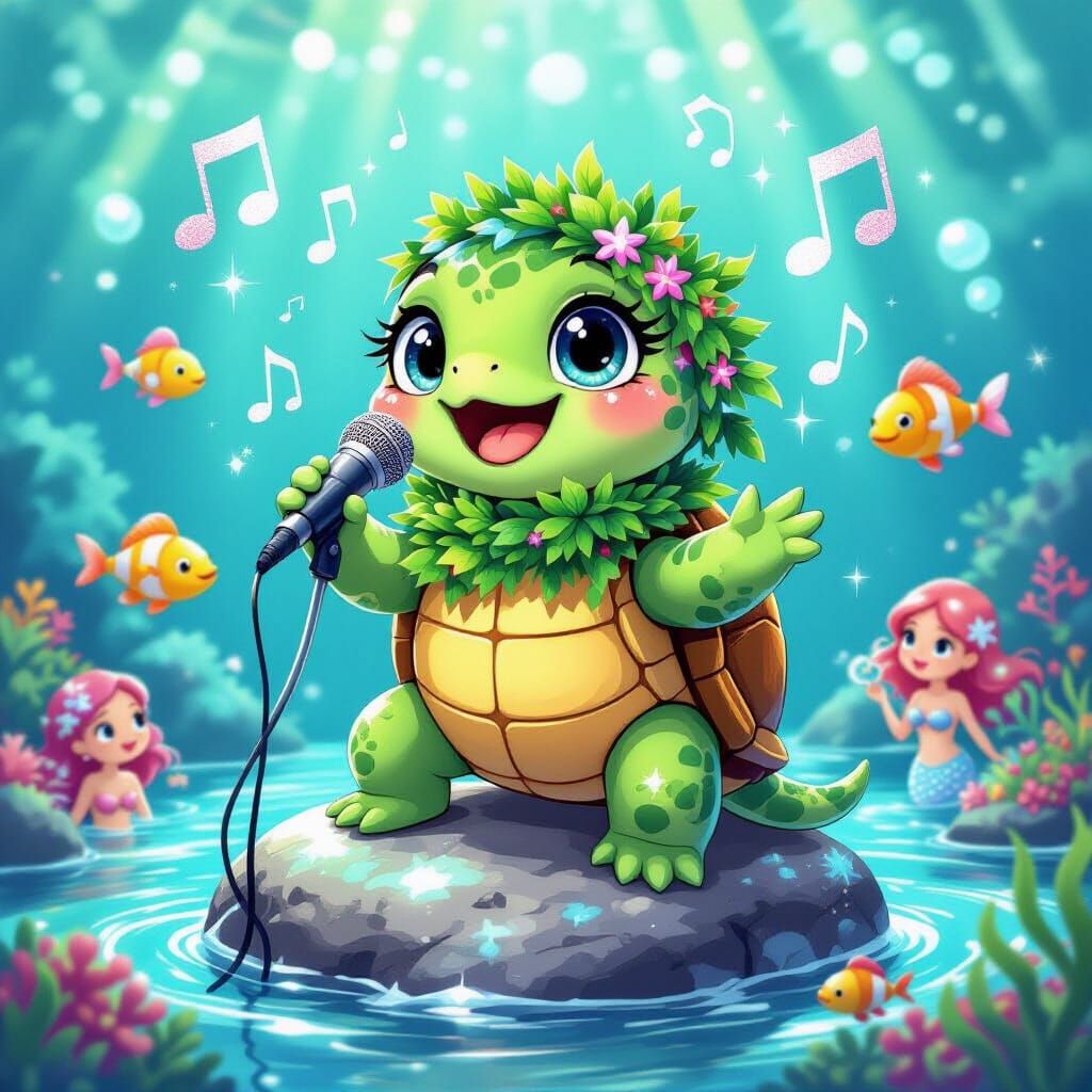 Cartoon Turtle Pop Star in Miyazaki Style