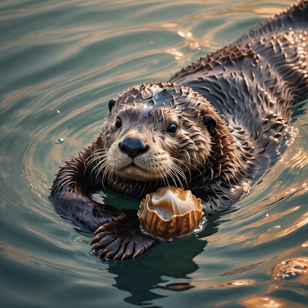 Sea Otter with Seashell in Hyperrealistic Digital Art