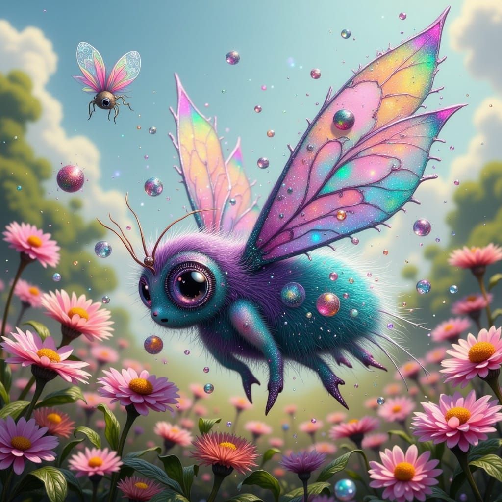 Whimsical Fairy Punk Creature Frolics in a Sun-Drenched Mead...