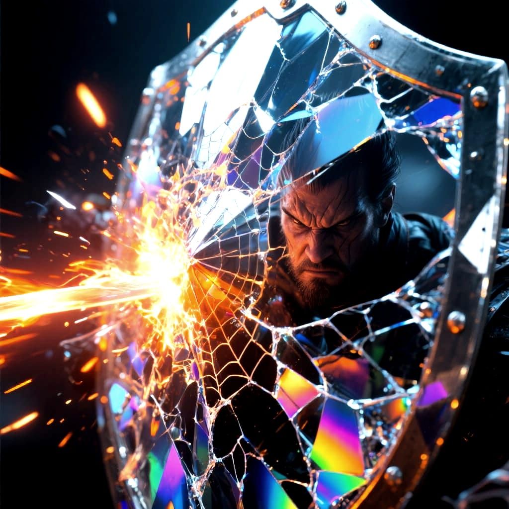 Crystalline Shield Blocks Fiery Sword Strike