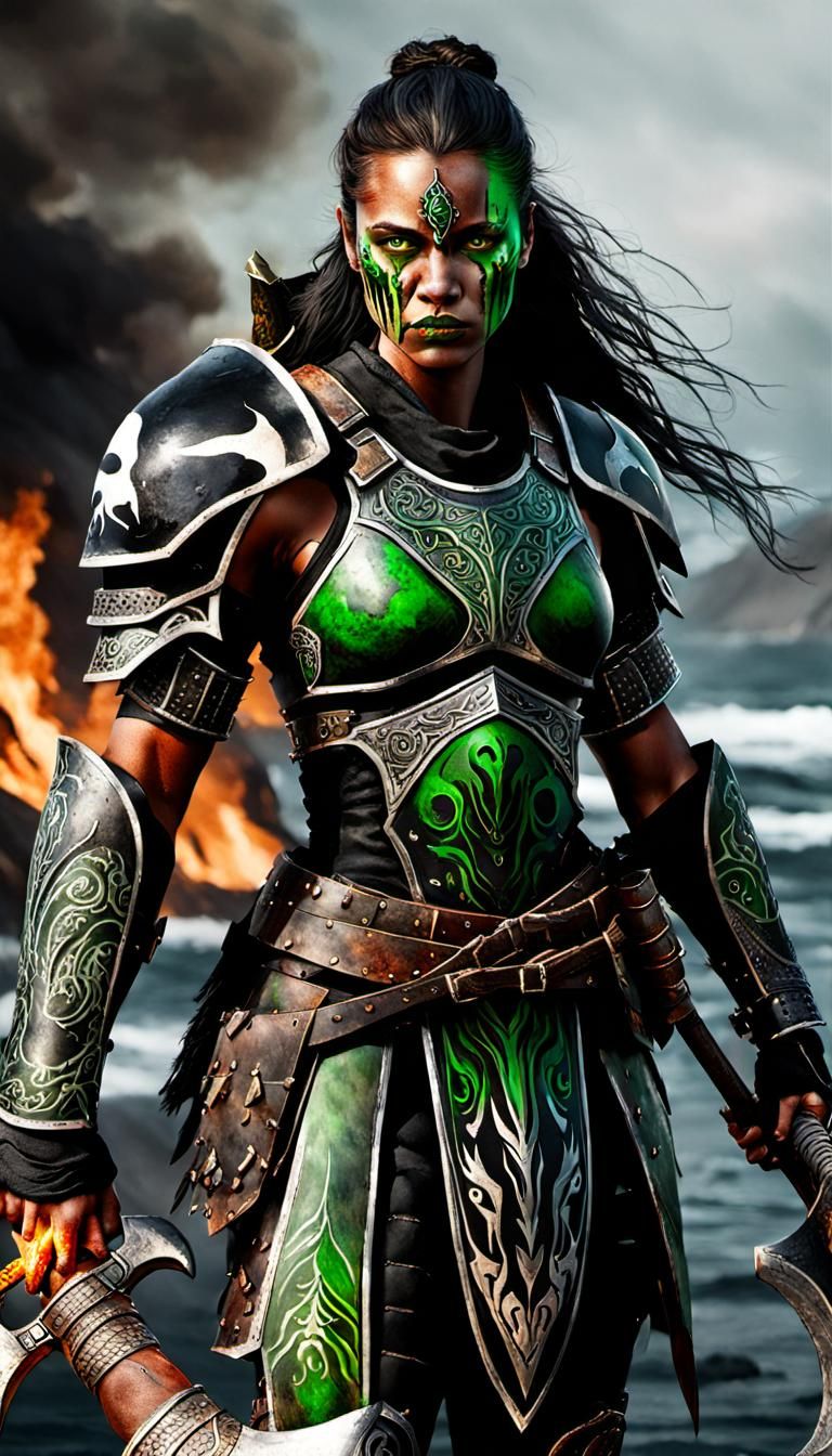 Orca-Skinned Warrior with Burning Green Eyes