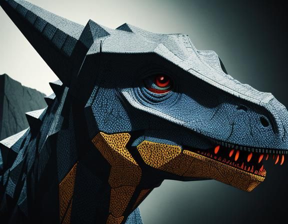 close up of abstract dinosaur head geometric pattern with cubism style