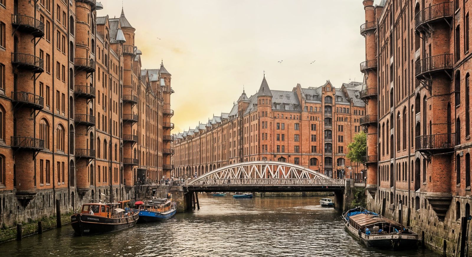 Hamburg Speicherstadt: Detailed Line Drawing with Watercolor...