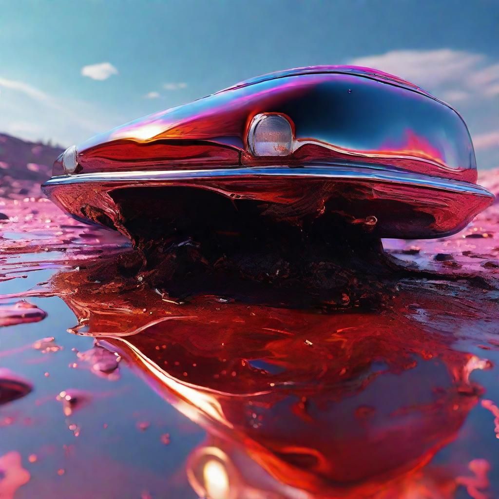 Surreal Futuristic Vehicle in Dreamlike Landscape