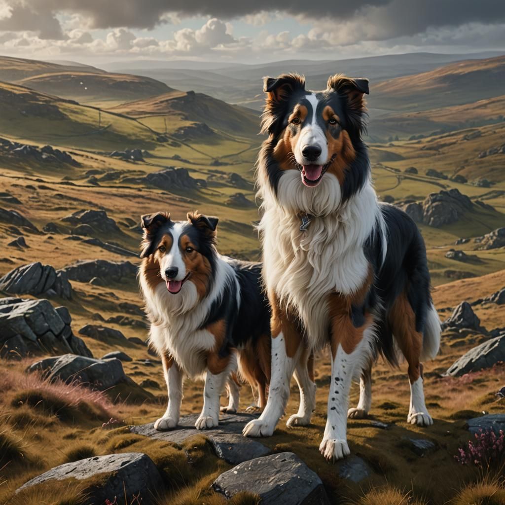 Collies on Welsh Moors: Detailed Matte Painting