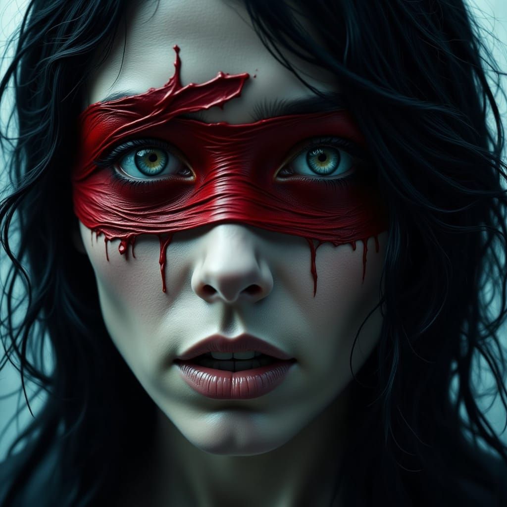 Woman with Bloody Bandages, Photorealistic Horror