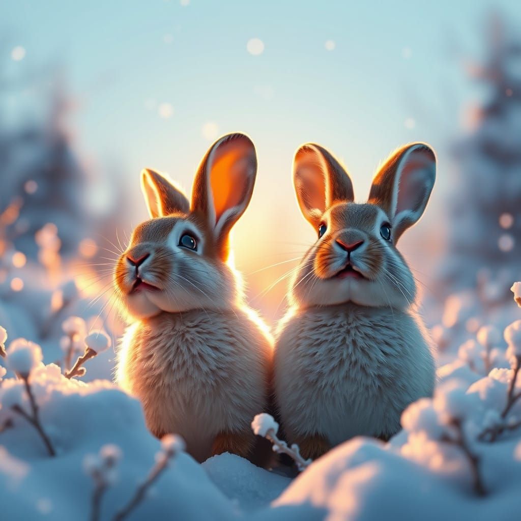 Winter Rabbits in Ethereal Dawn