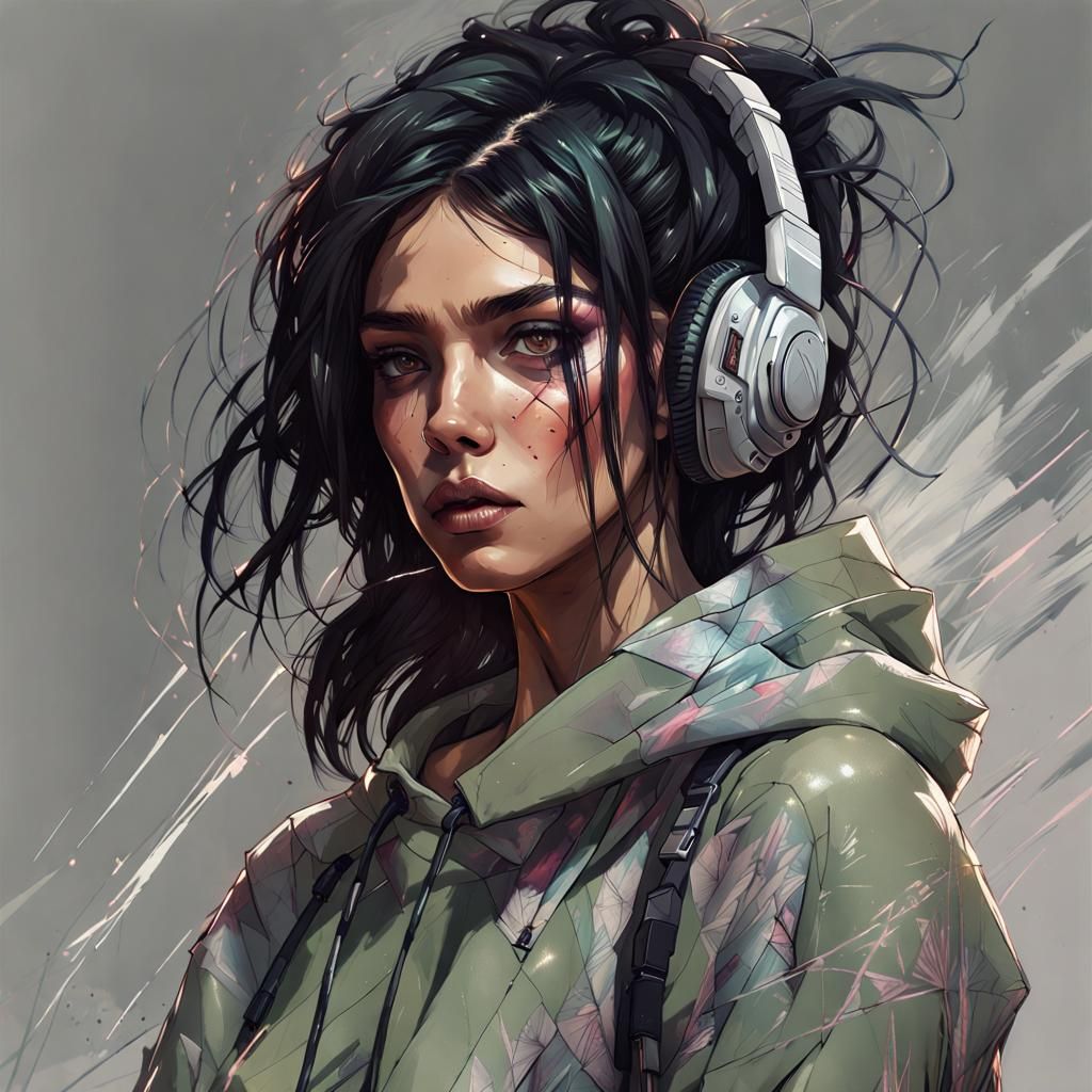 Stunning Cyberpunk Girl Portrait, Detailed Concept Art
