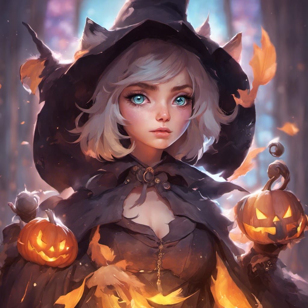 Kitten Witch Hybrid Portrait in Artgerm Style