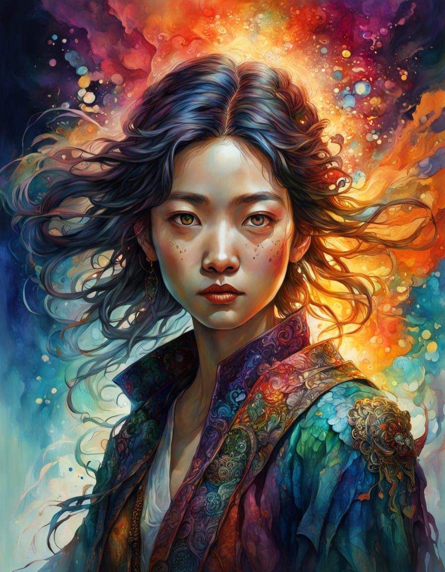 Hyperrealistic Woman in Dramatic Splash Art Style