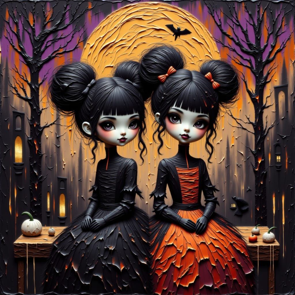 Goth Punk Girls in Neo-Impressionist Halloween Style