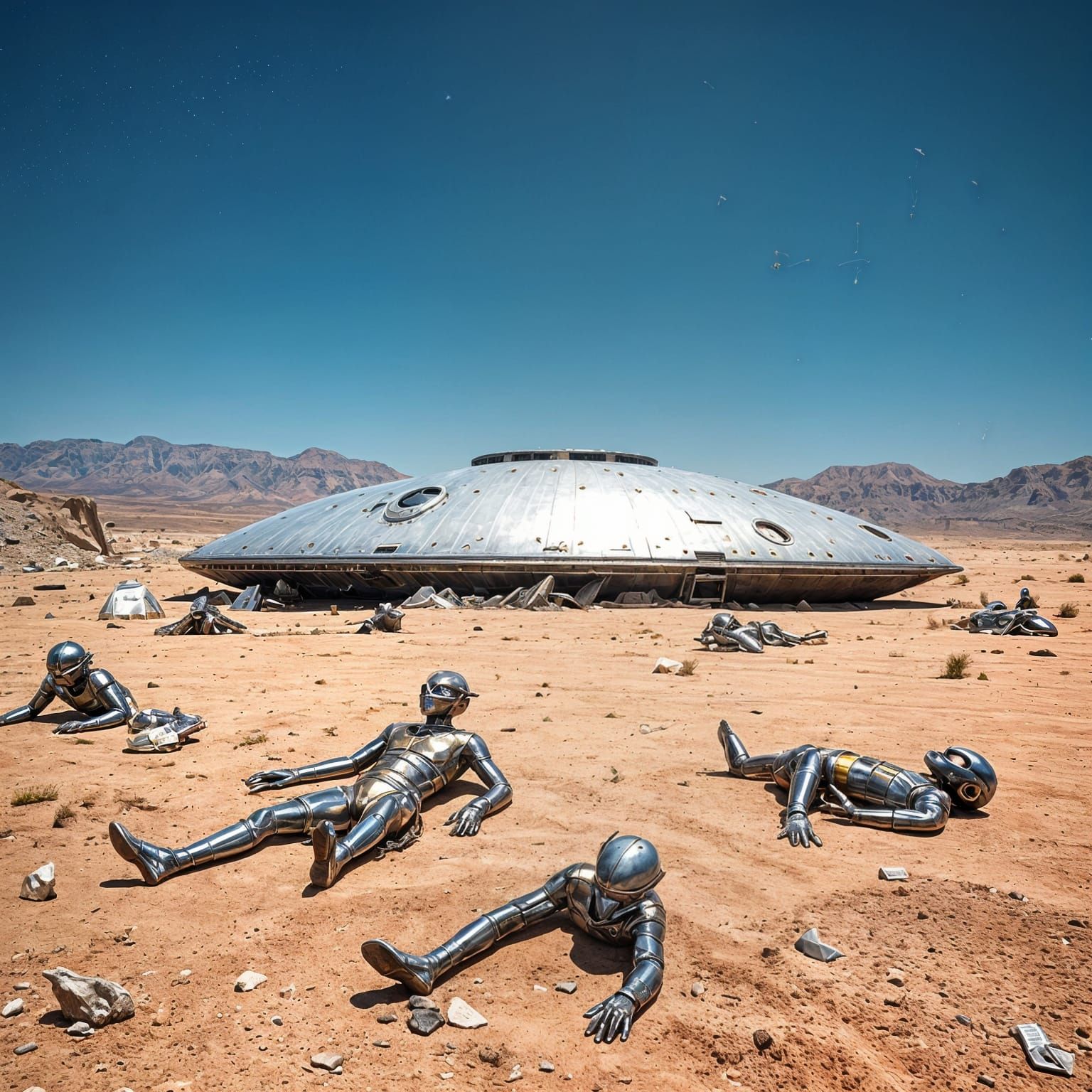 Alien Spaceship Crash in Roswell Desert Landscape