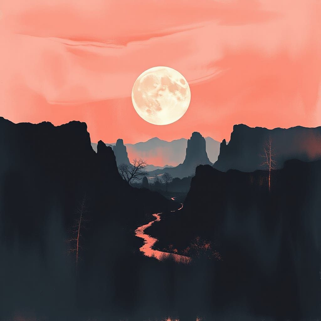 Surreal Abstract Coral Dawn in Obsidian