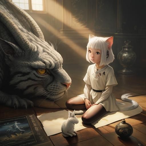 Girl and Dragon: A Chiaroscuro Painting