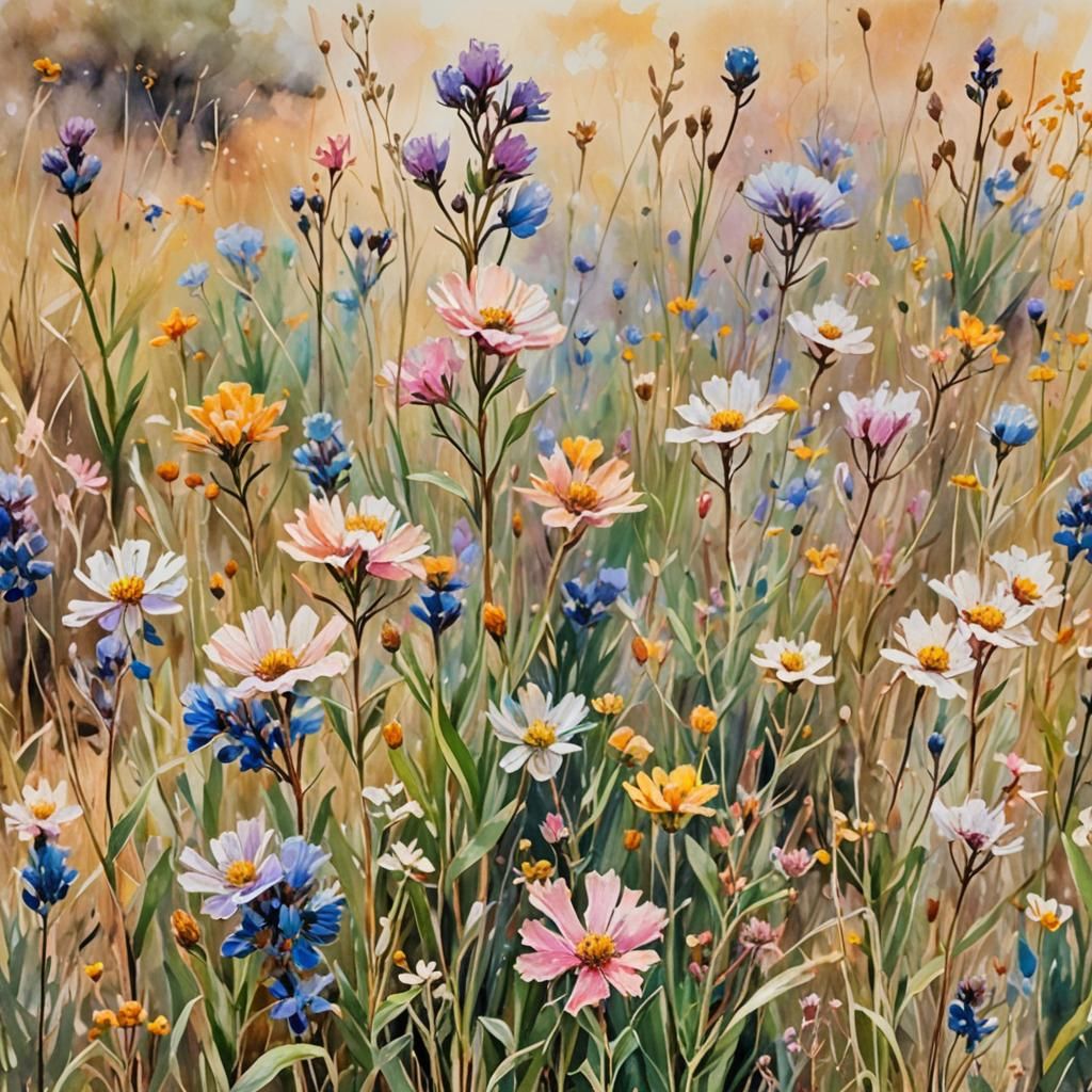Pastel Australian Desert Wildflowers in Impressionist Style