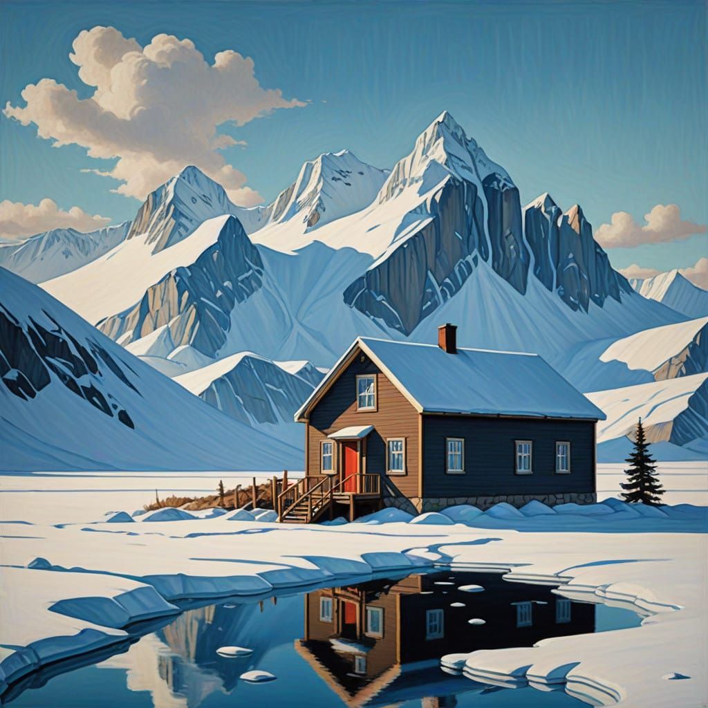 Serene Inuit Winter Scene in Chiaroscuro Style