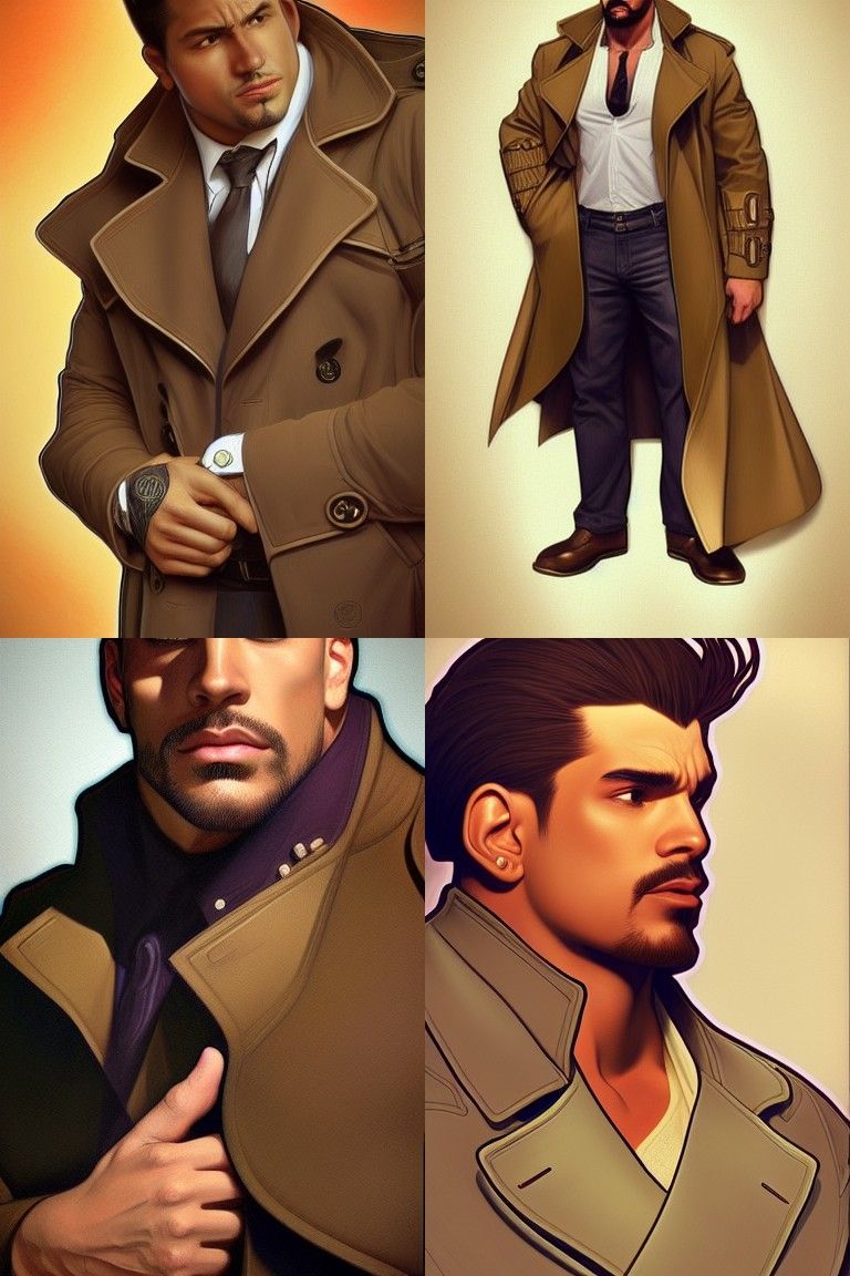 Puerto Rican Man in Trench Coat, Art Nouveau Style