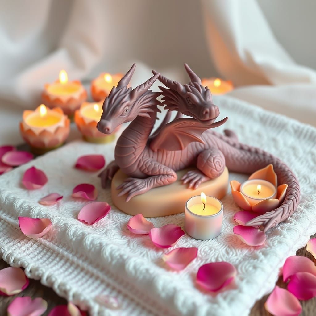 Serene Soap Dragon Sculpture with Rose Petals