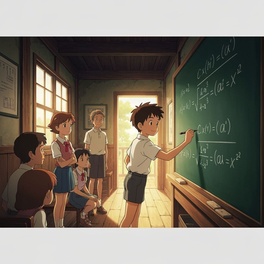 Anime School Scene: Boy Solves Math Equation
