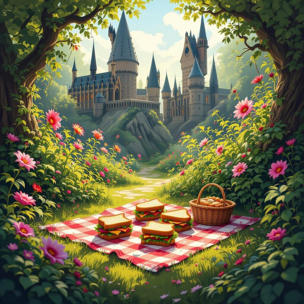 Enchanting Hogwarts Garden With Man-Eating Plants and Picnic