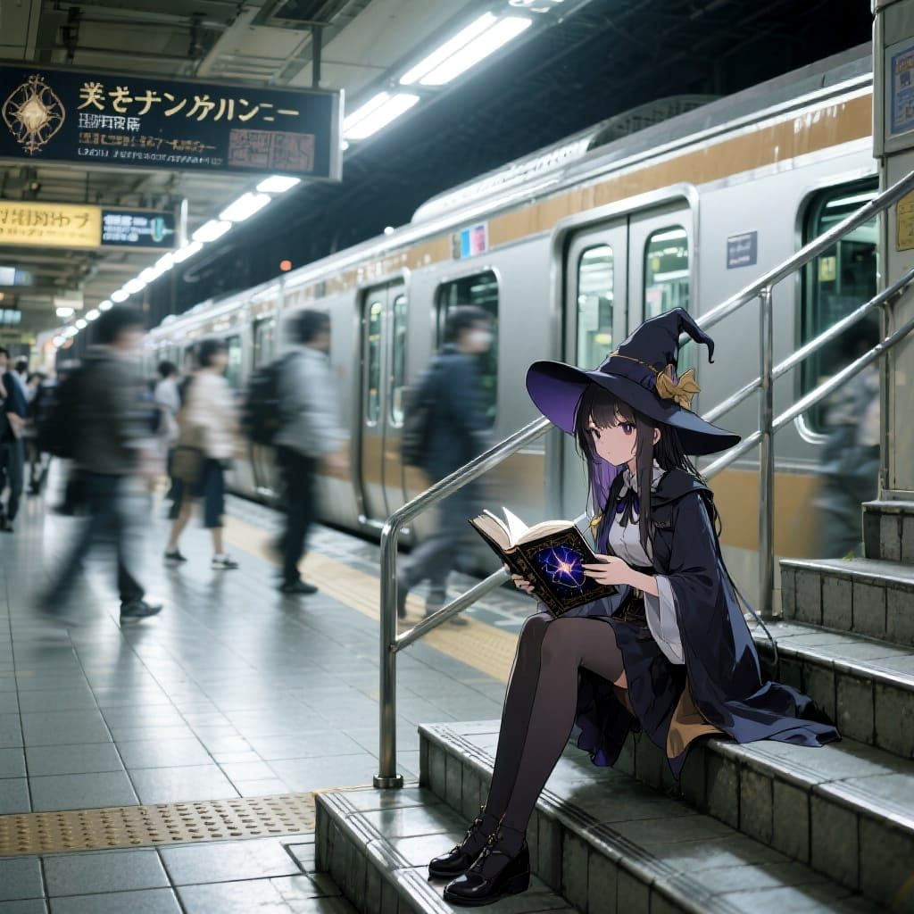 Anime Witch Reads on Tokyo Metro Platform