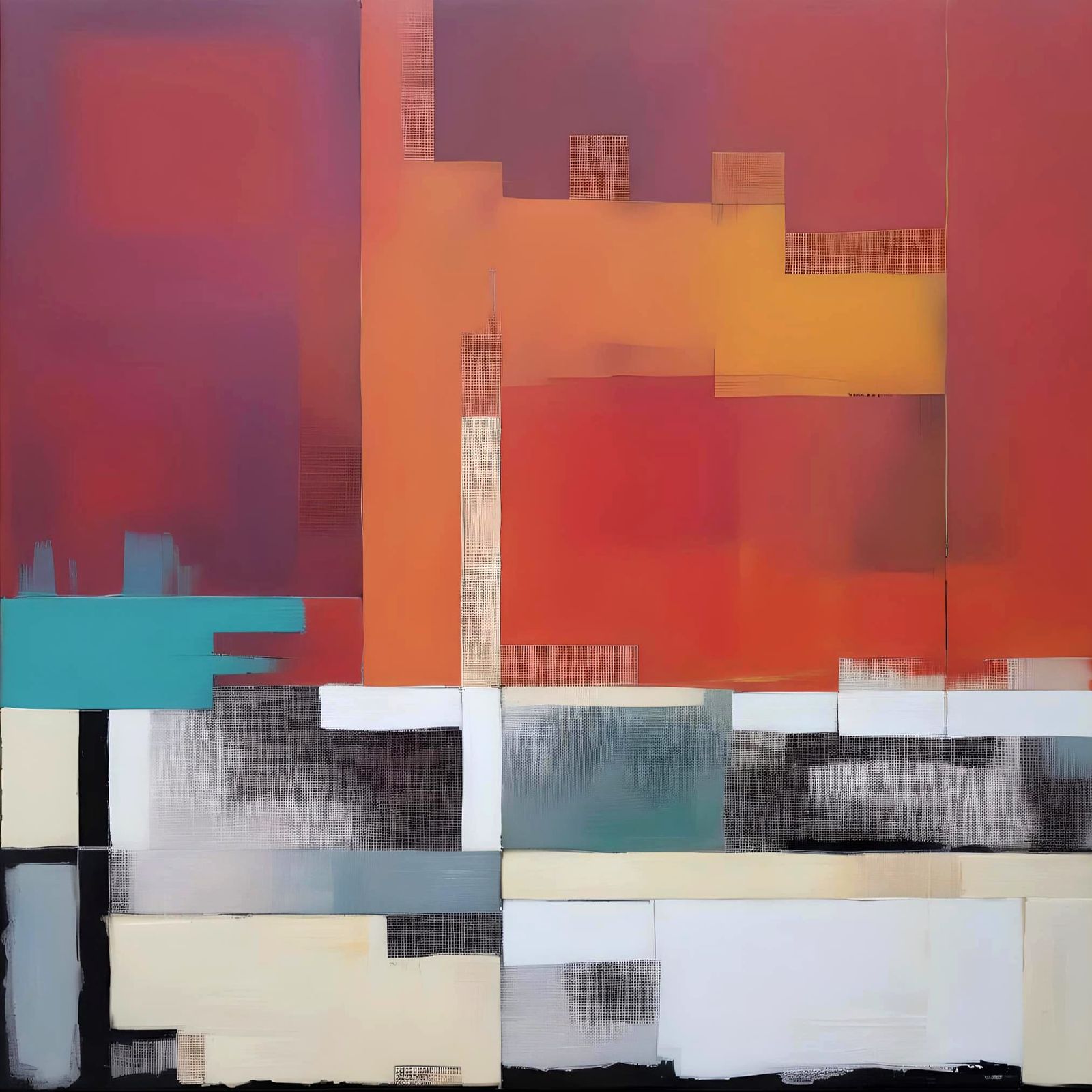 Abstract Glitch Grid Painting with Mosaic Squares