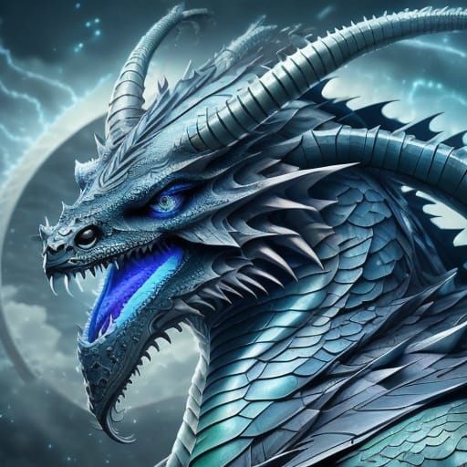 Mystic Dragon Portrait with Maori Spiral Pattern