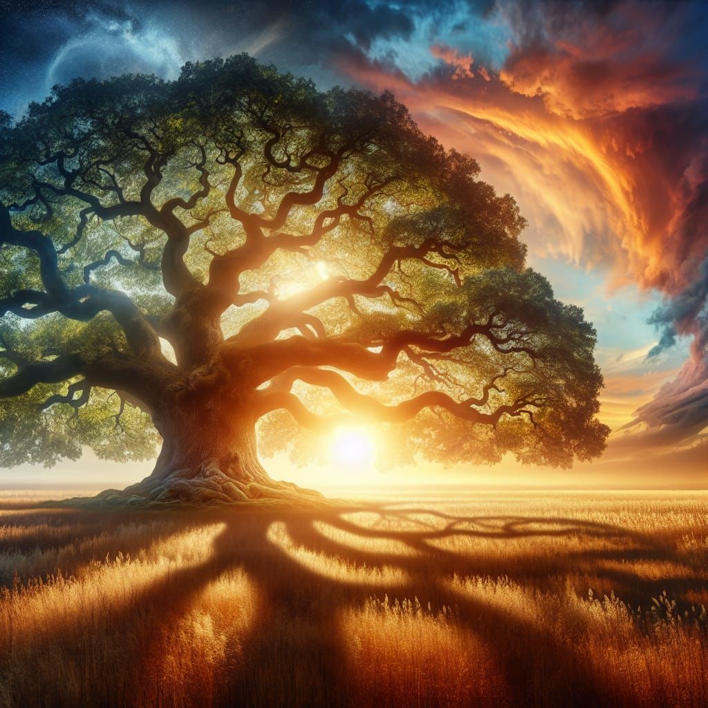 Majestic Tree of Life Under Dramatic Sunlight