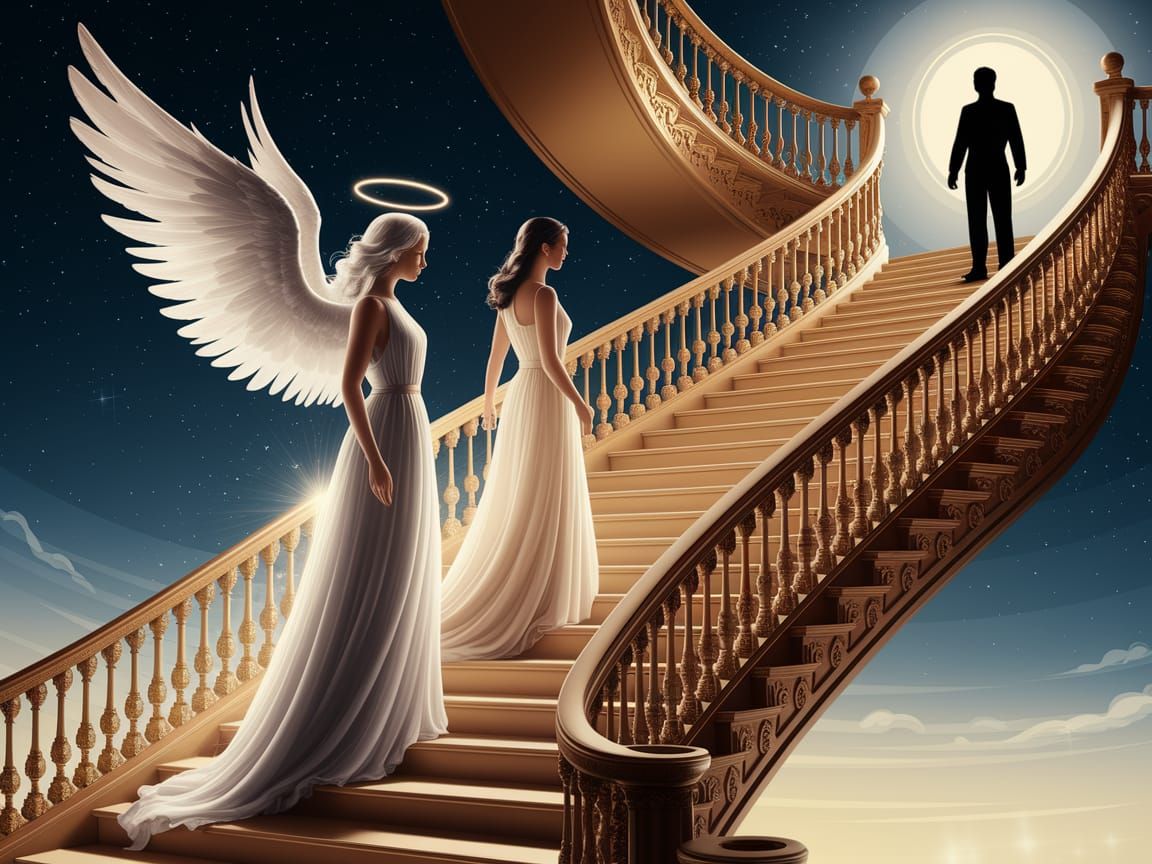 Angel of Death Ascends Golden Staircase to Heaven with Lovin...