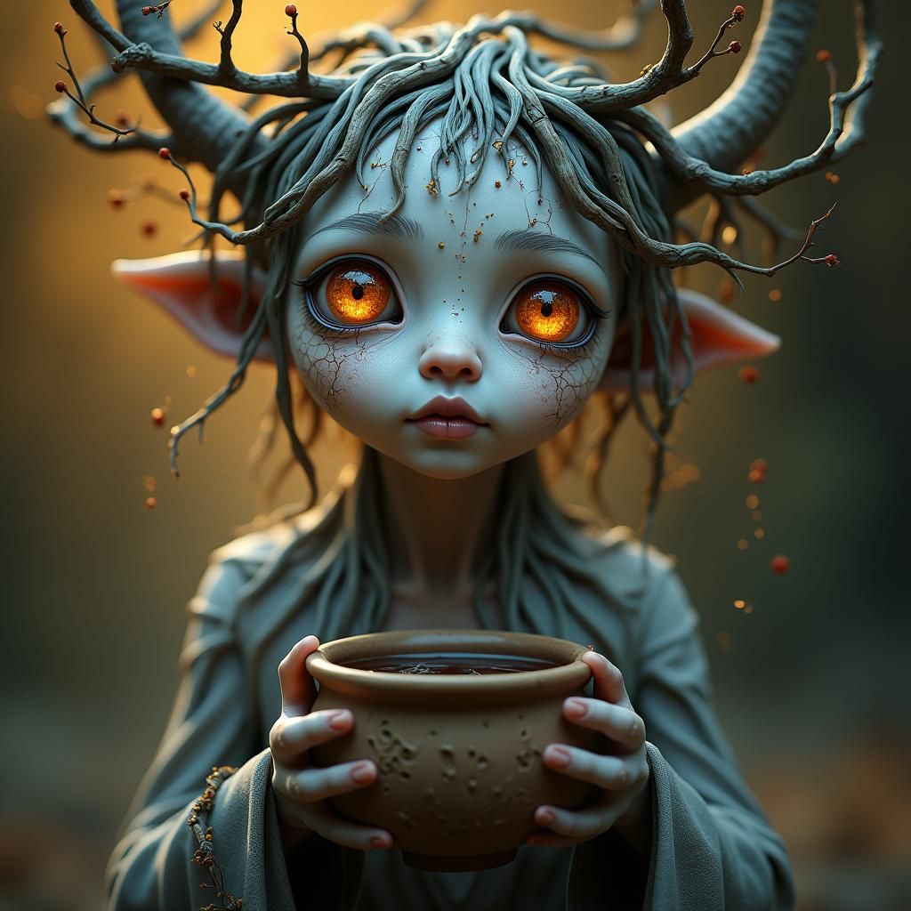 Mystical Humanoid with Amber Eyes in Fantasy Art