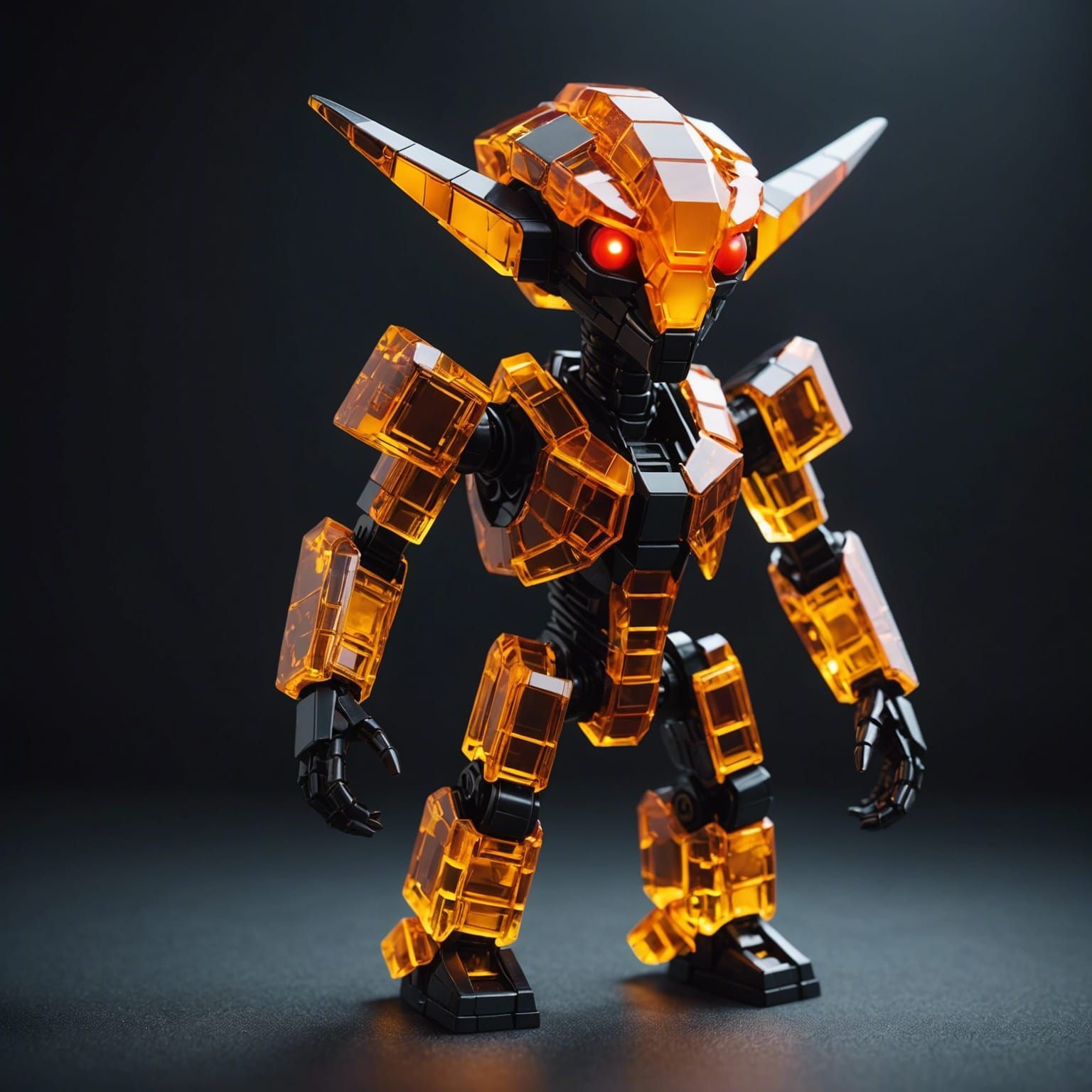 Blocky Amber Alien with Red Eyes