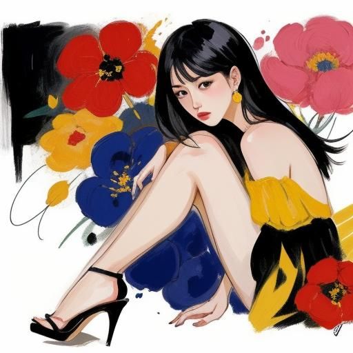 Abstract Flowers in Gold, Impasto Painting Style