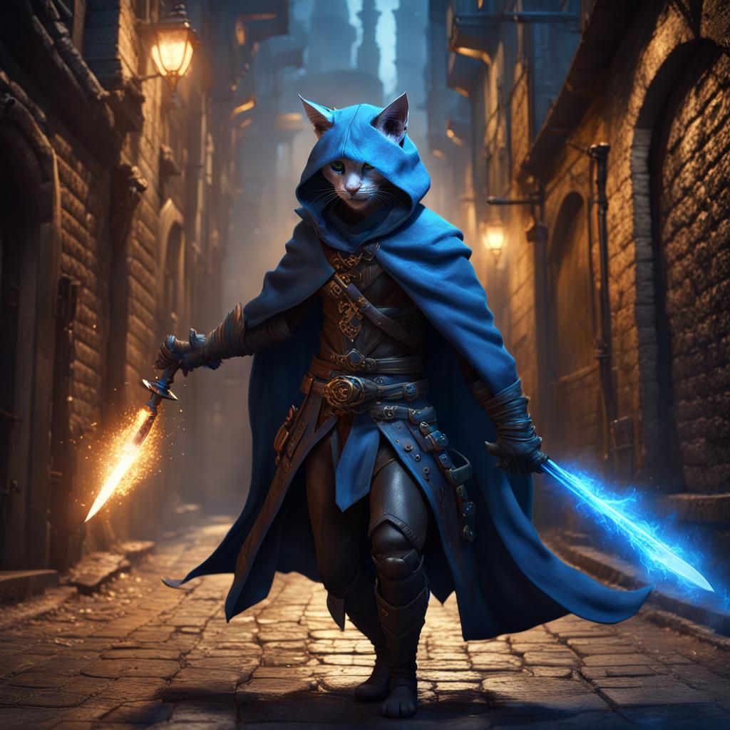 Tabaxi Rogue in Fantasy City Alley