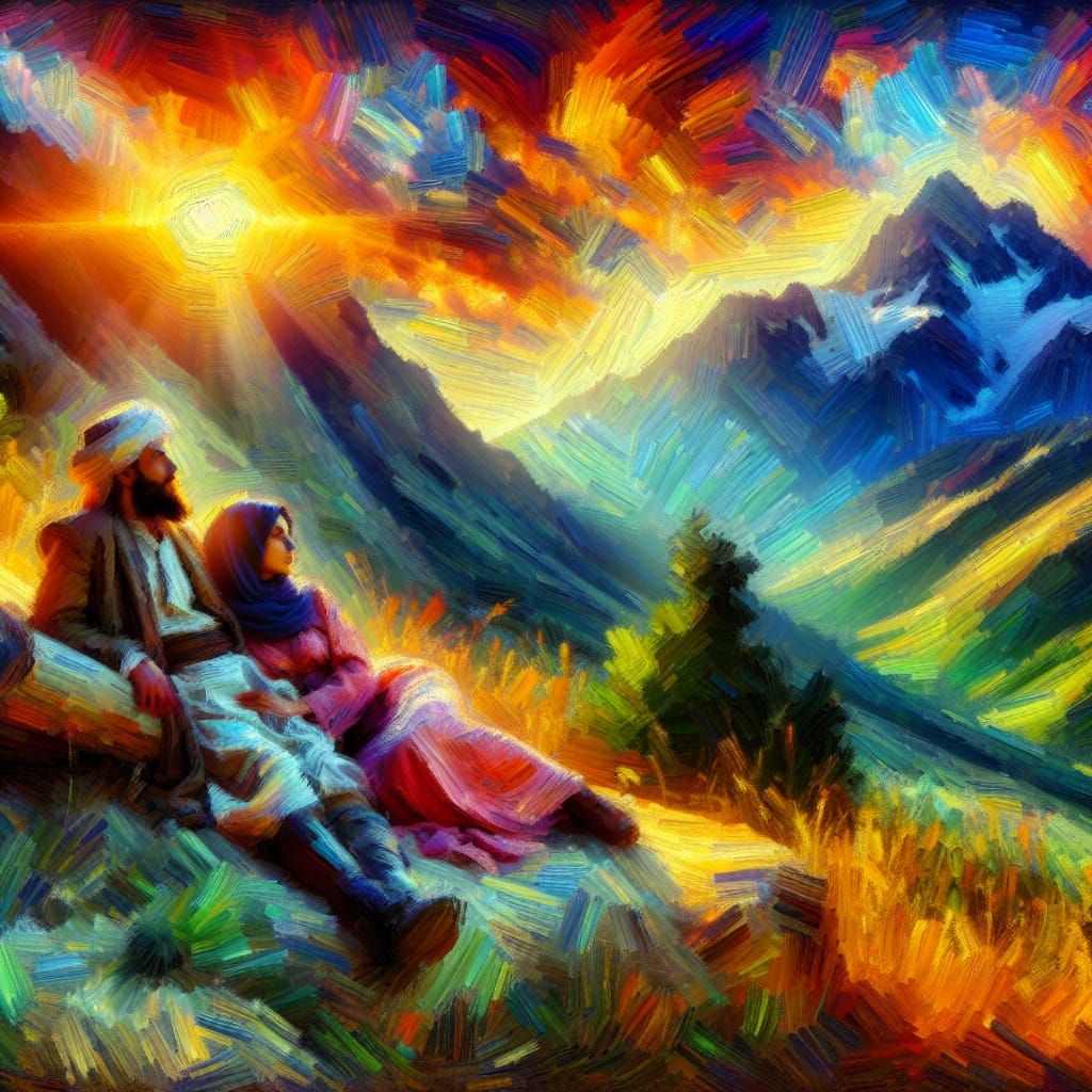 Couple Basking in Sunlight: Neo-Impressionist Style