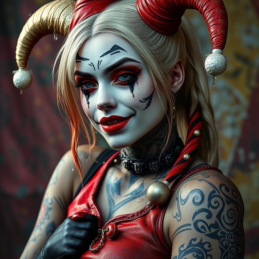 Harley Quinn Portrait with Tribal Tattoos