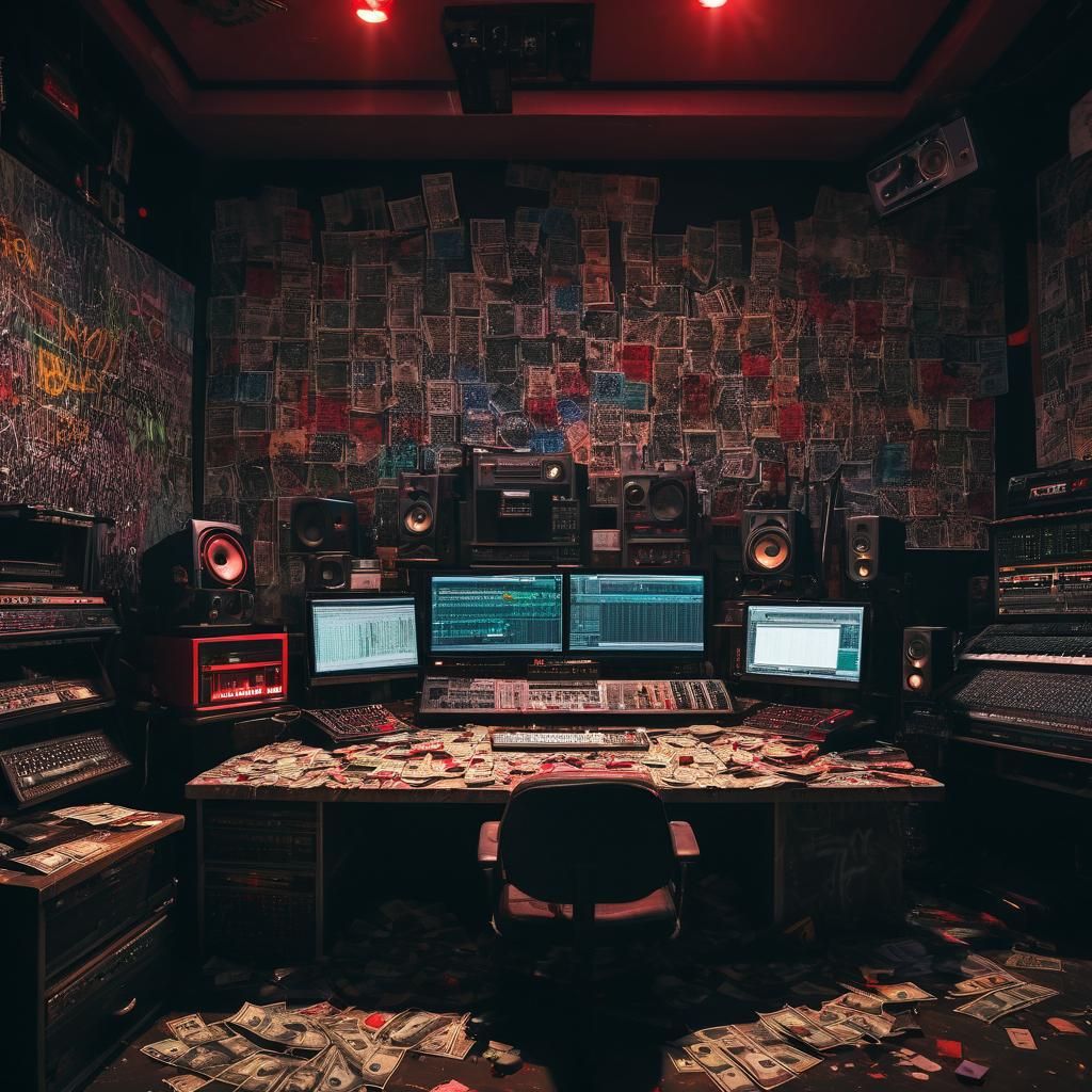 Graffiti-Covered Rap Studio in Warm, High-Contrast Light