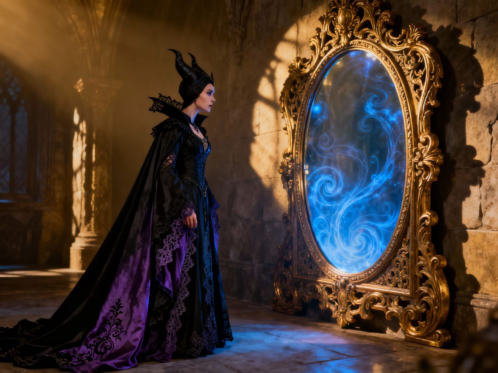 Evil Queen Gazes Into Mystical Magic Mirror