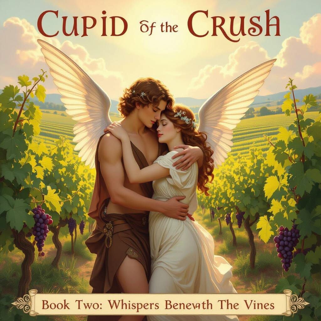 Cupid and Mortal Lover in Vineyard, Art Nouveau Style