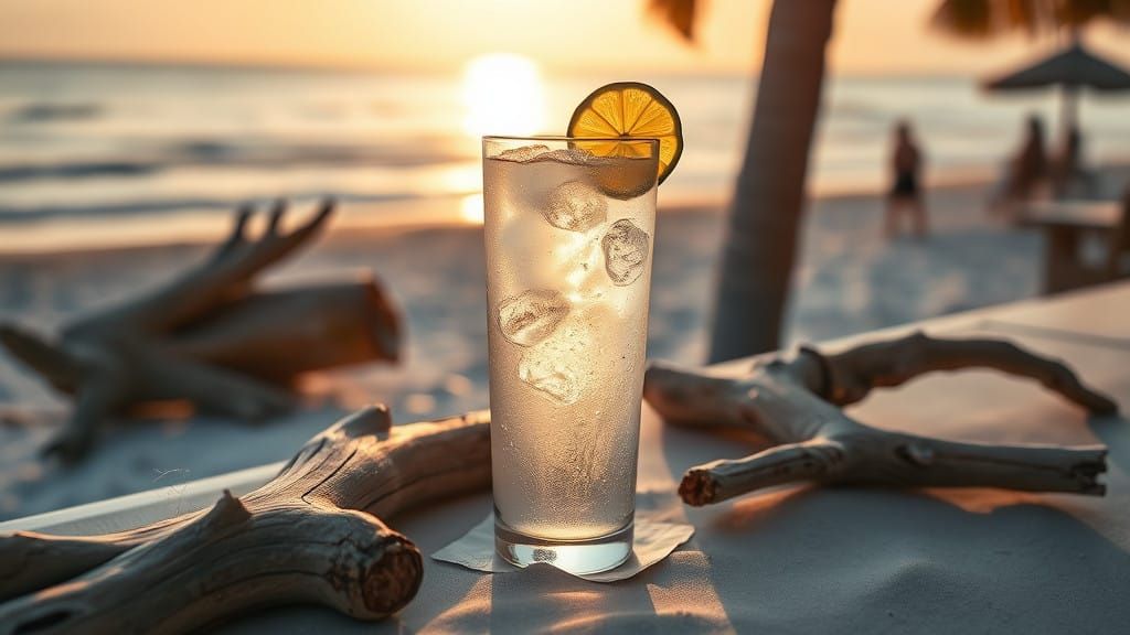 Tonic Water Bliss on a Serene Beach
