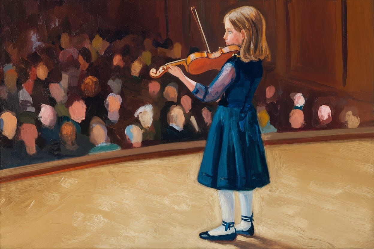 A Young Violinist Performs in a Concert Hall