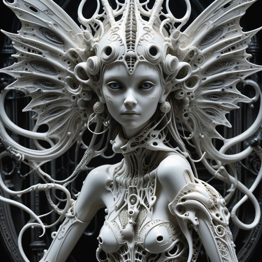 Biomechanical Fairy in Dark Surrealism Style